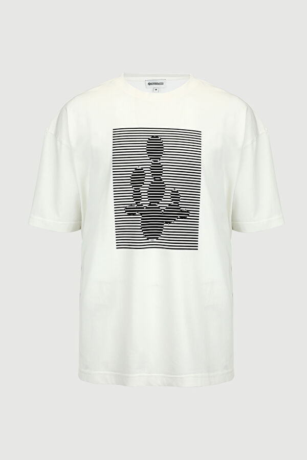Ekru Bisiklet Yaka Baskılı T-Shirt 4