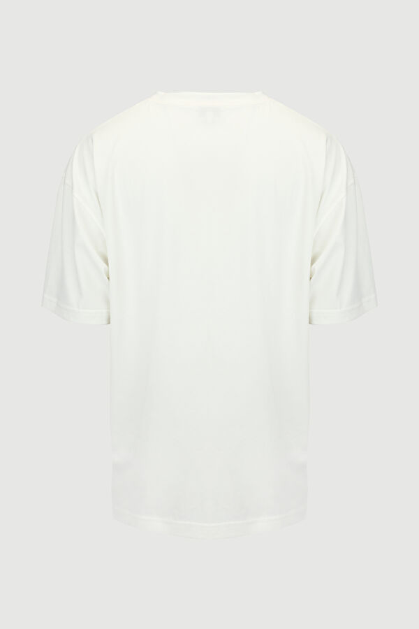Ekru Bisiklet Yaka Baskılı T-Shirt 5