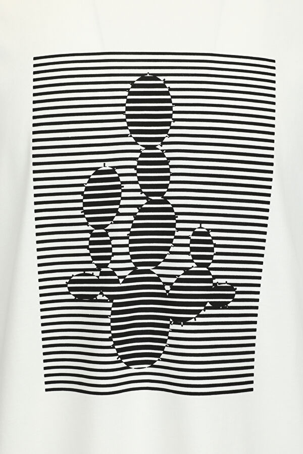 Ekru Bisiklet Yaka Baskılı T-Shirt 6