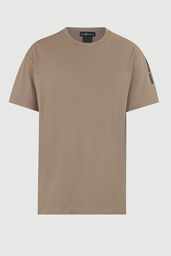 Bej Bisiklet Yaka T-Shirt