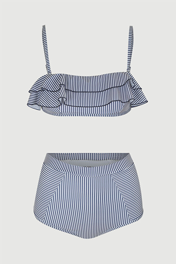 Mavi Desenli Askılı Bikini