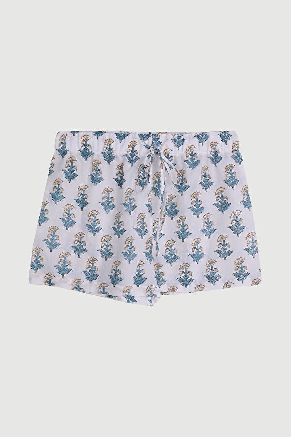 White Floral Indian Şort