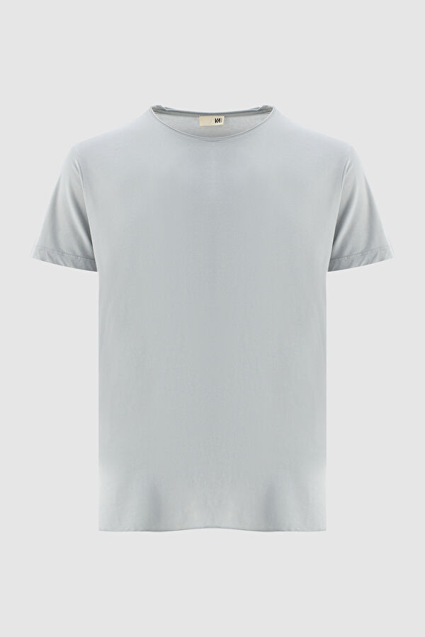 Gri Bisiklet Yaka Düz T-Shirt
