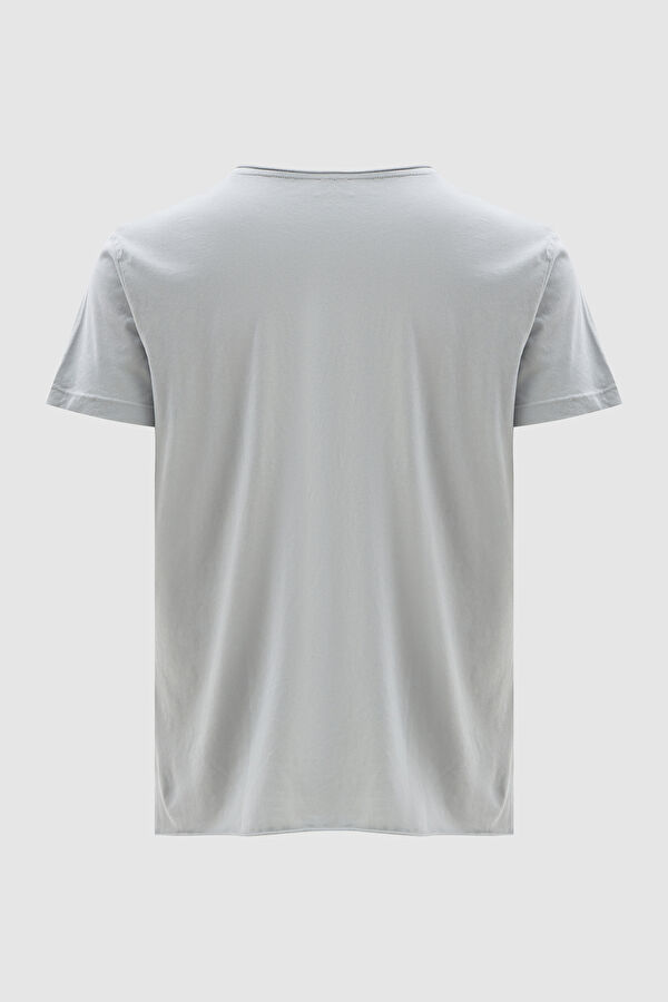 Gri Bisiklet Yaka Düz T-Shirt 2