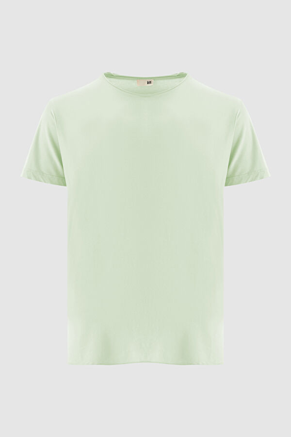 Açık Yeşil Bisiklet Yaka Düz T-Shirt