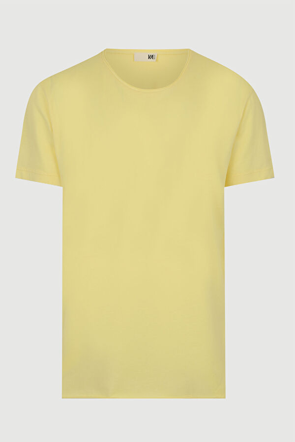 Sarı Bisiklet Yaka Düz T-Shirt
