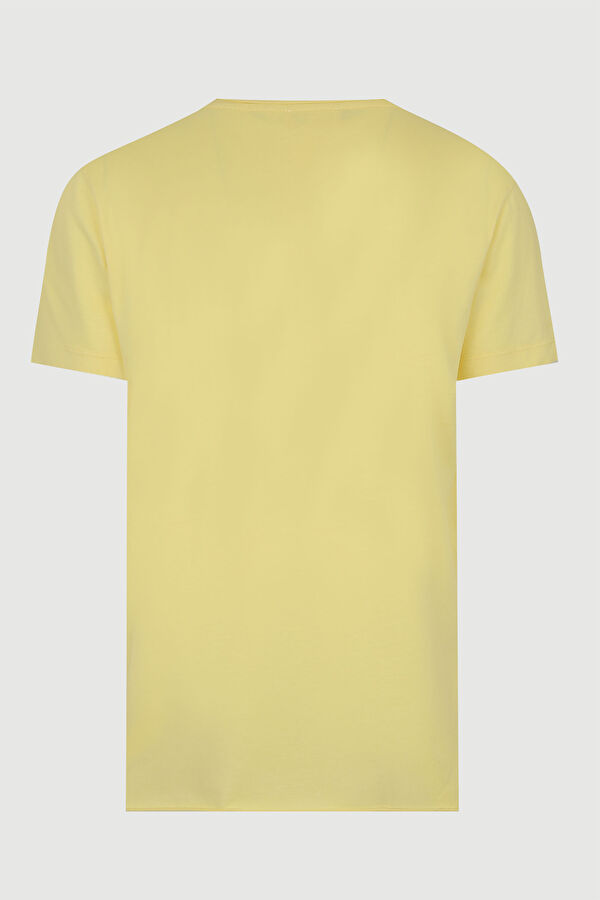Sarı Bisiklet Yaka Düz T-Shirt 2