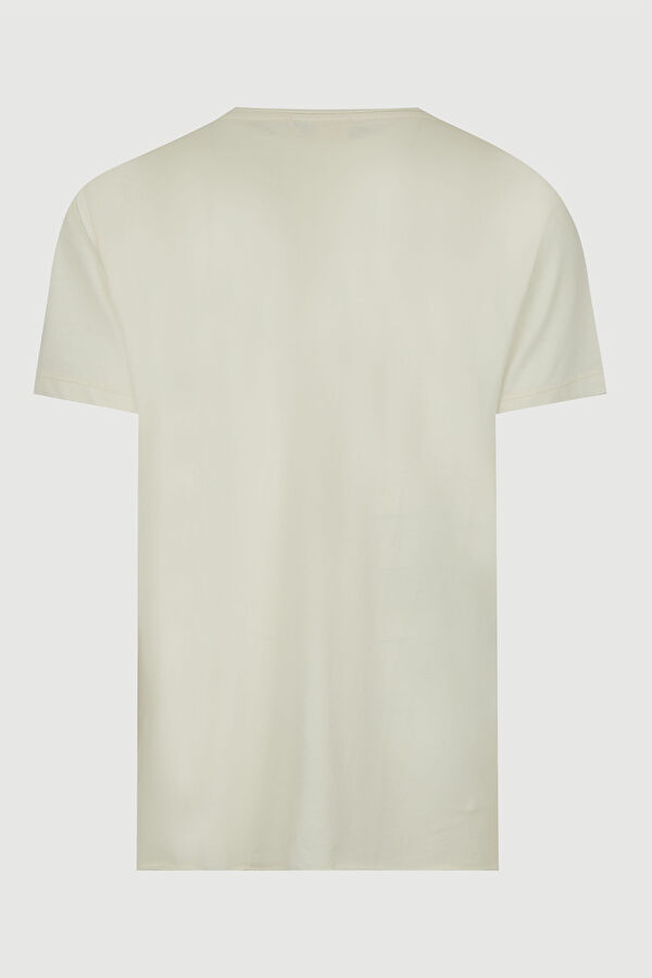 Ekru Bisiklet Yaka Düz T-Shirt 2