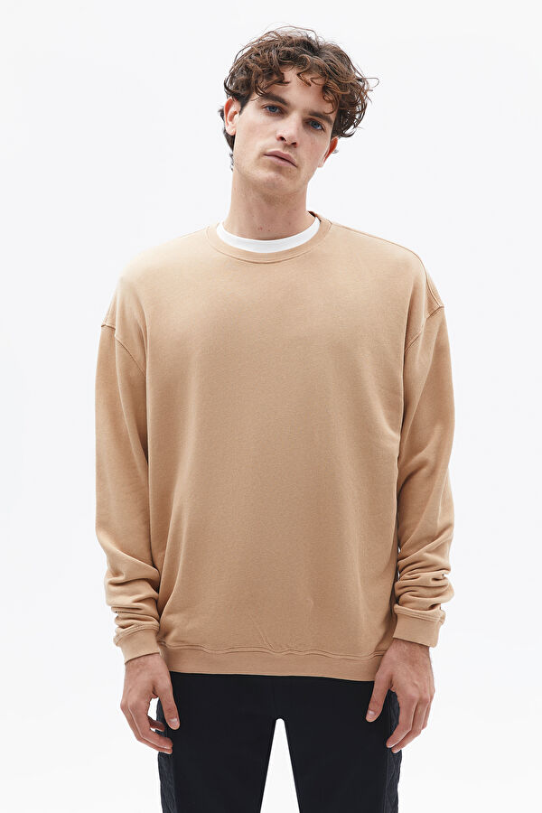 Açık Kahve Bisiklet Yaka Sweatshirt