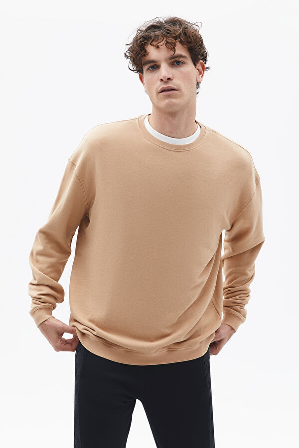 Açık Kahve Bisiklet Yaka Sweatshirt 3