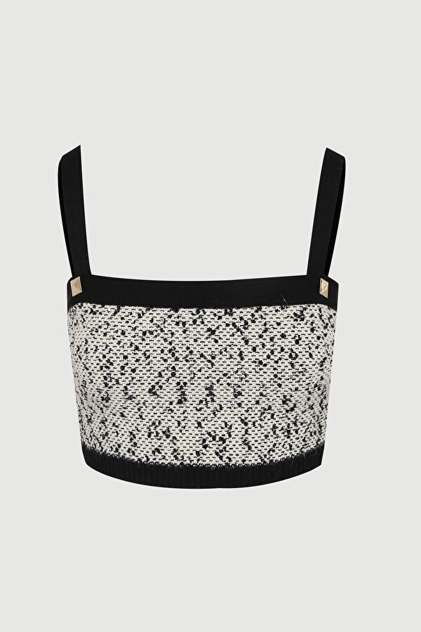 Siyah Desenli Crop Bluz