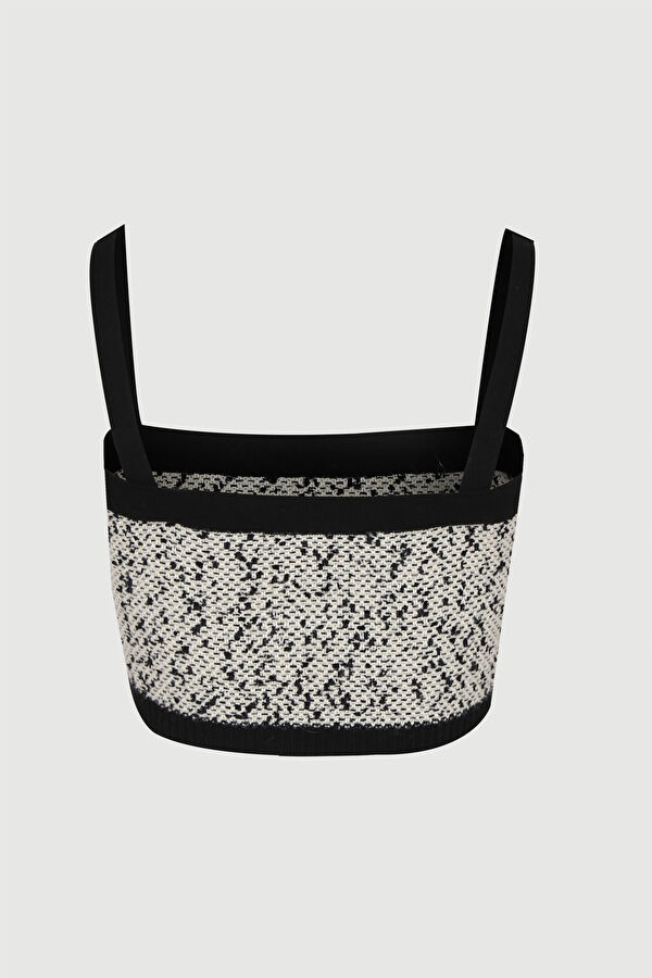 Siyah Desenli Crop Bluz 2