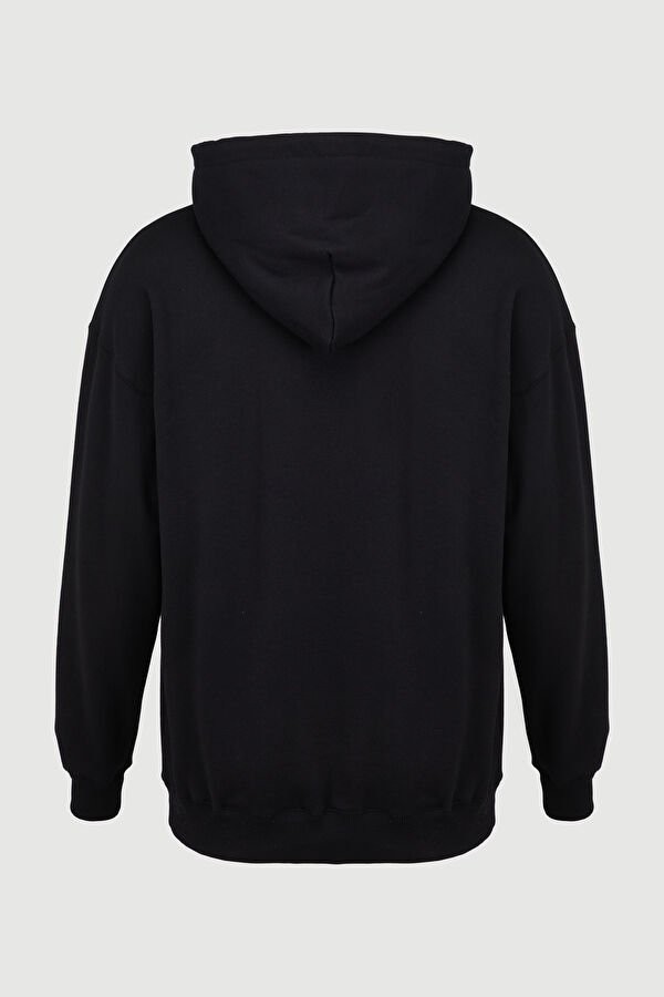 Siyah Relax Kalıp Kapuşonlu Sweatshirt 2