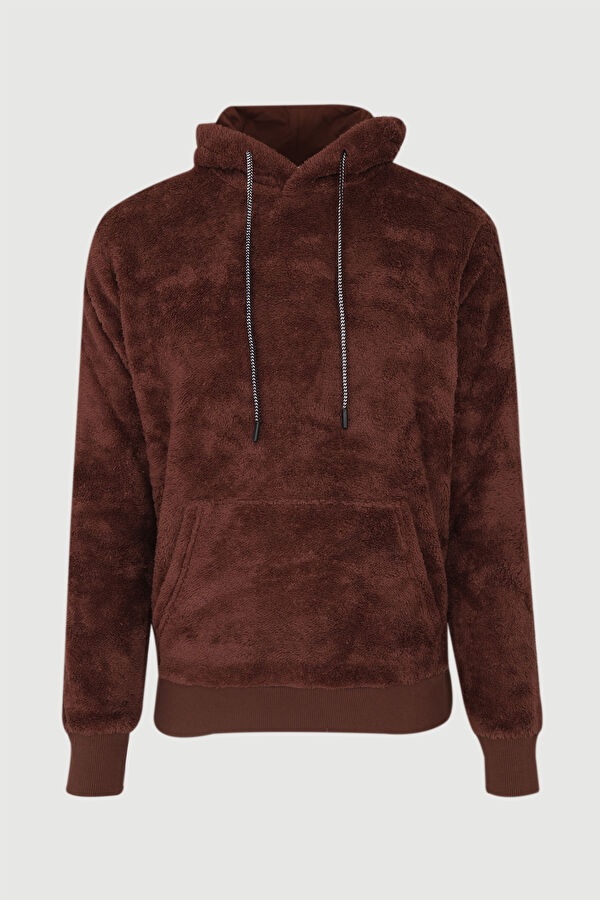 Kahve Relax Kalıp Kapuşonlu Sweatshirt