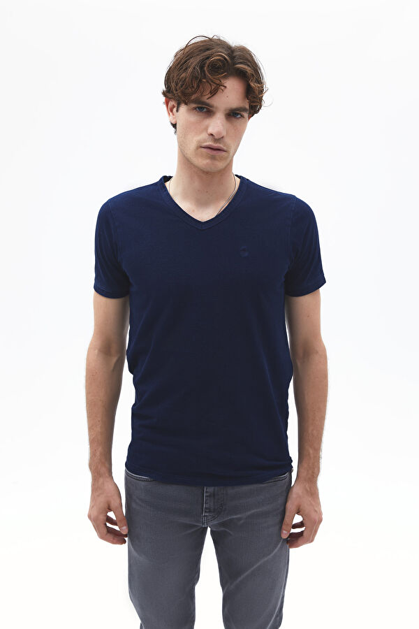 Lacivert V Yaka T-Shirt
