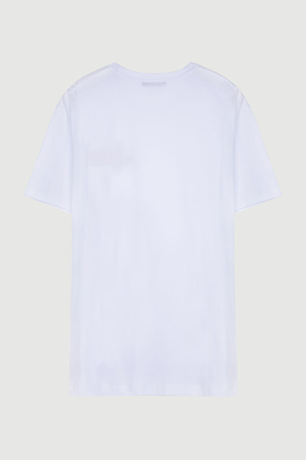 Beyaz Bisiklet Yaka Desenli T-Shirt 5