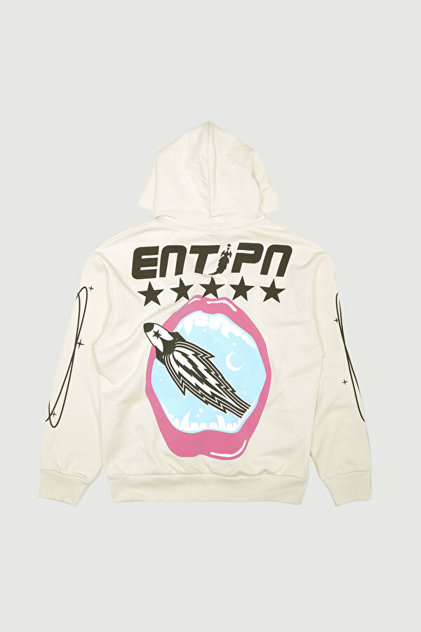 Krem Relax Kalıp Kapuşonlu Sweatshirt 2