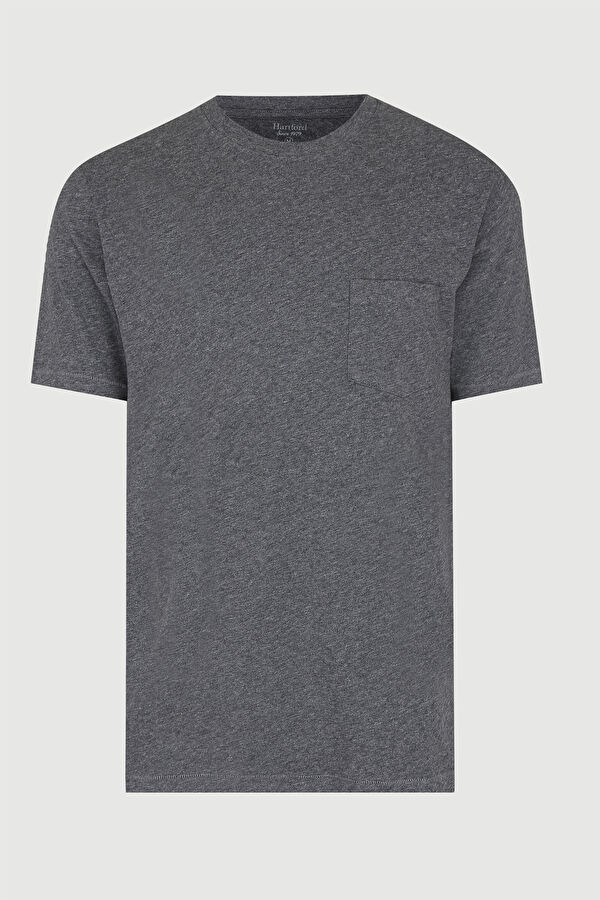 Koyu Gri Bisiklet Yaka T-Shirt