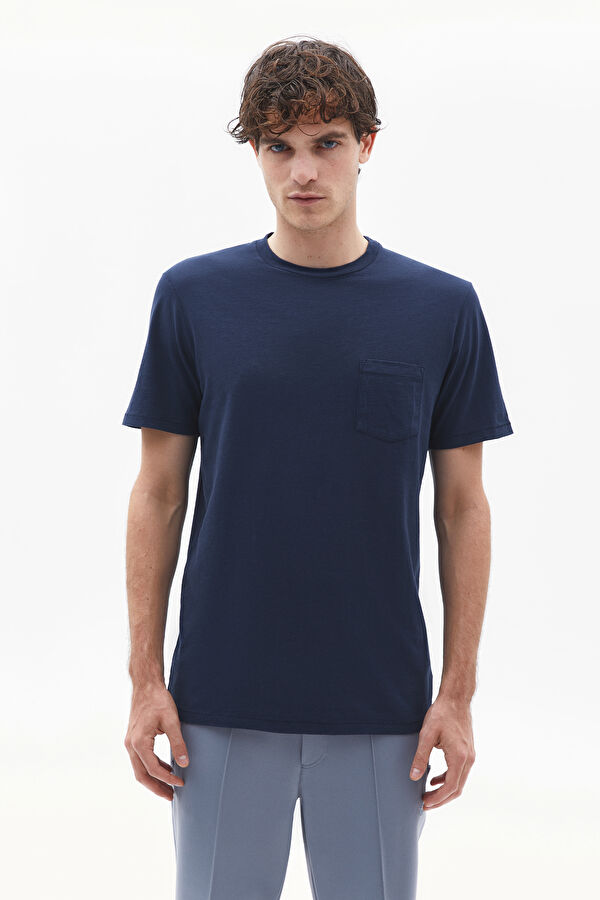 Lacivert Bisiklet Yaka T-Shirt