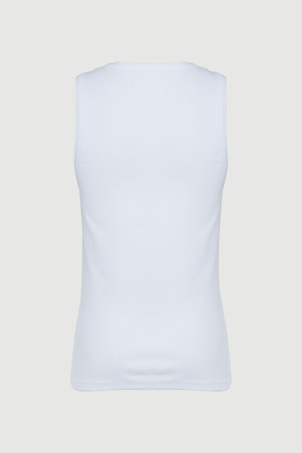 Relax Kalıp Beyaz Bisiklet Yaka T-Shirt 2