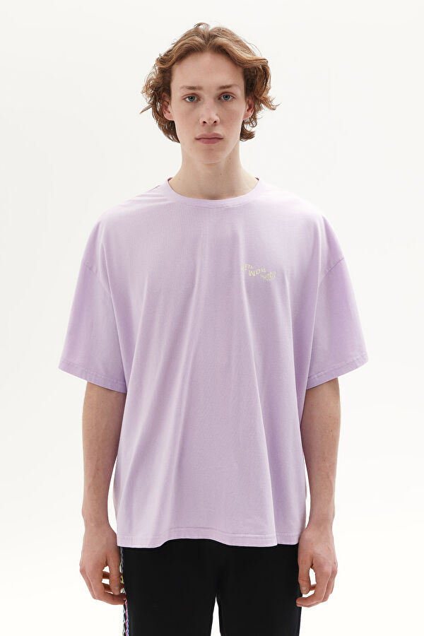 Lila Bisiklet Yaka Baskılı T-Shirt