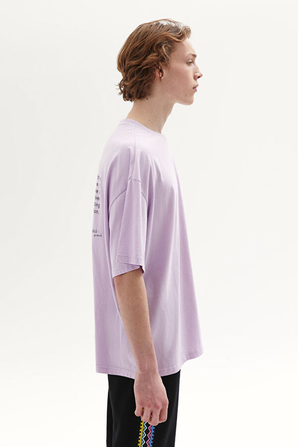 Lila Bisiklet Yaka Baskılı T-Shirt 2