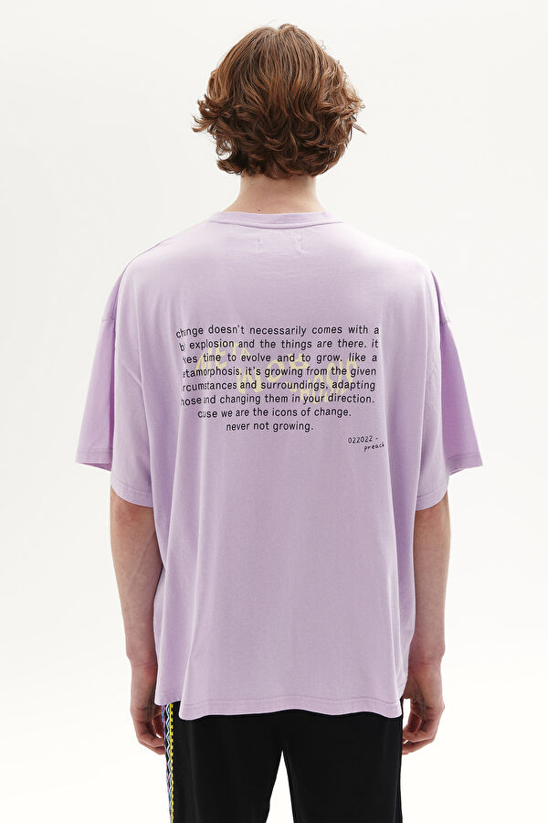 Lila Bisiklet Yaka Baskılı T-Shirt 3