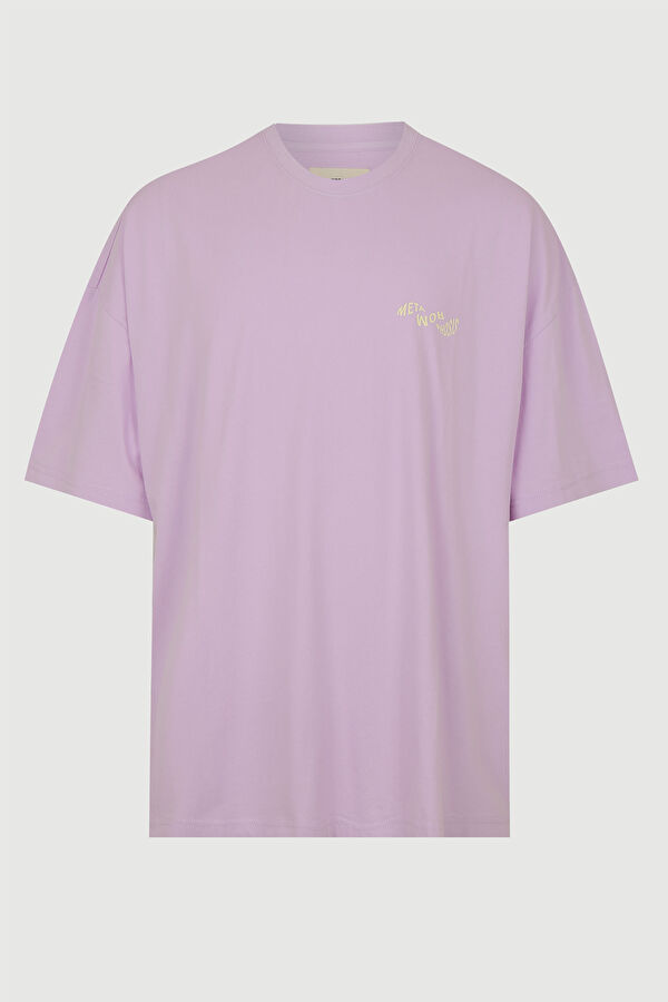 Lila Bisiklet Yaka Baskılı T-Shirt 5