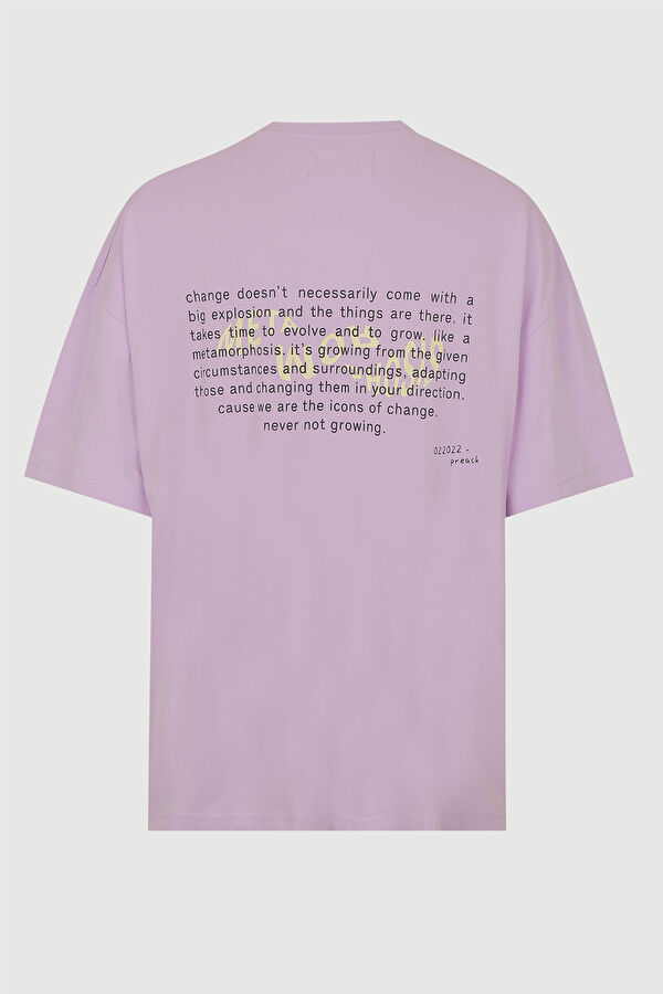 Lila Bisiklet Yaka Baskılı T-Shirt 6