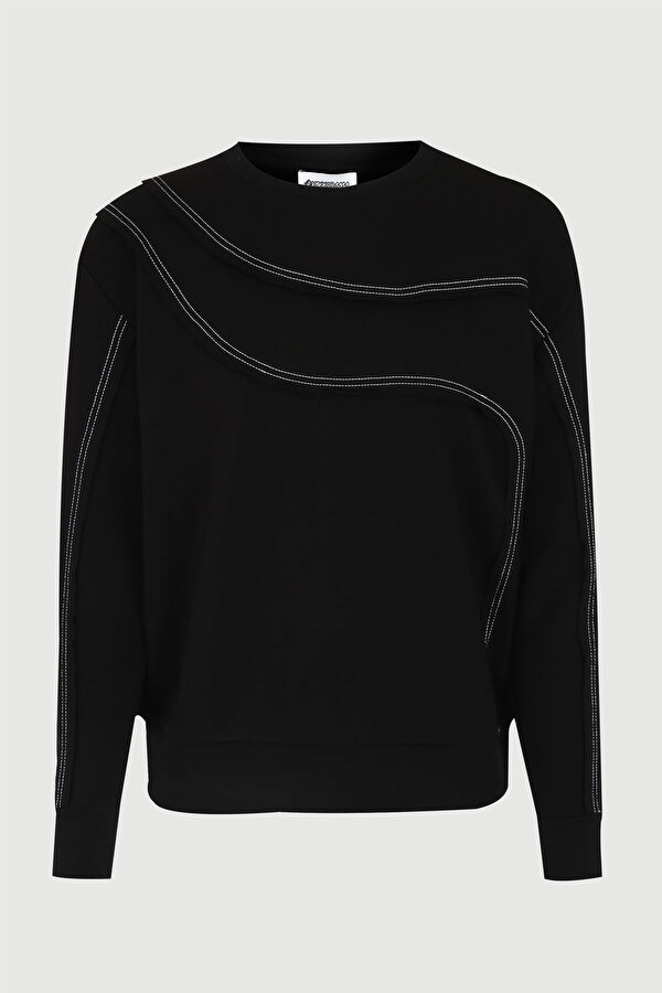 Siyah Relax Kalıp Bisiklet Yaka Erkek Sweatshirt