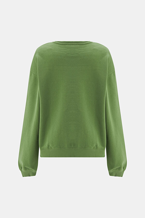 Yeşil Relax Kalıp Bisiklet Yaka Sweatshirt 2