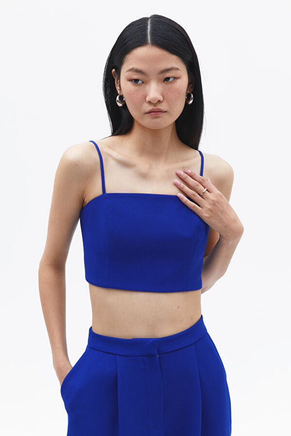 Saks Askılı Crop Bluz 2