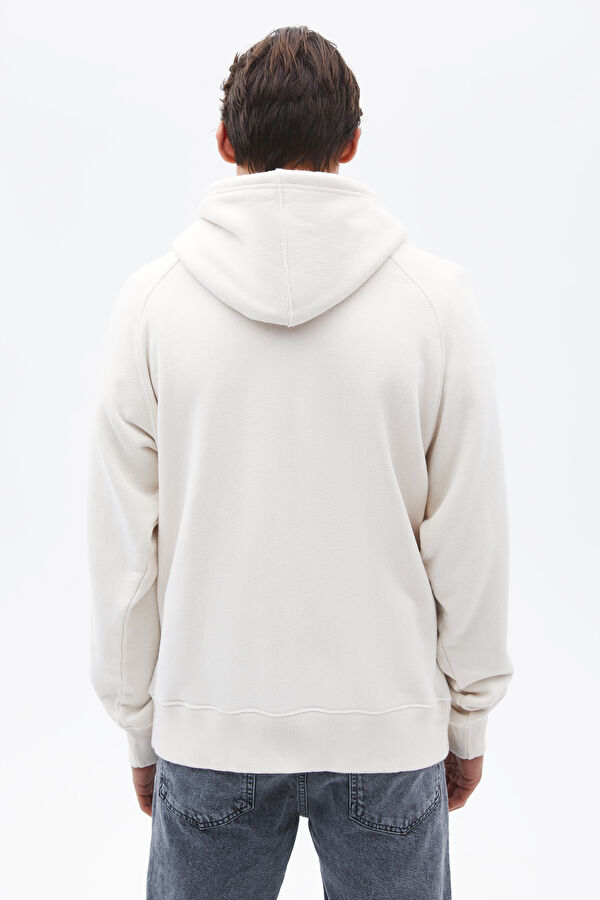 Ekru Relax Kalıp Kapuşonlu Sweatshirt 2