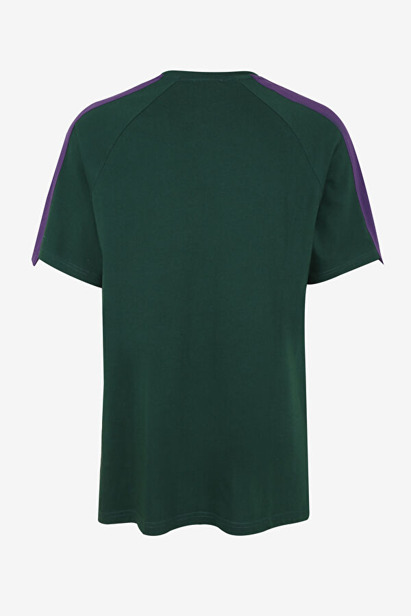 Relax Kalıp Yeşil Bisiklet Yaka Garni Detaylı T-Shirt 6