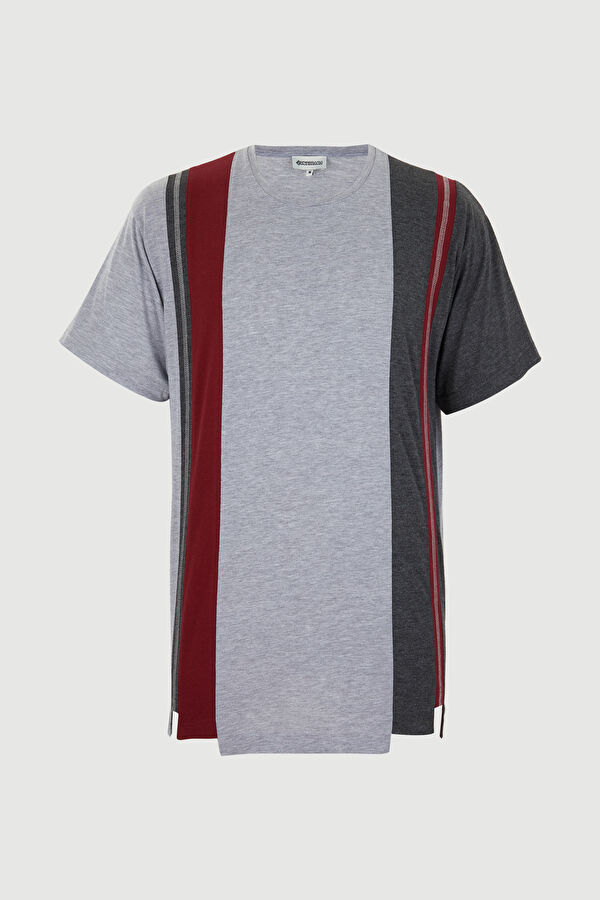 Gri Bisiklet Yaka Garni Detaylı T-Shirt 4