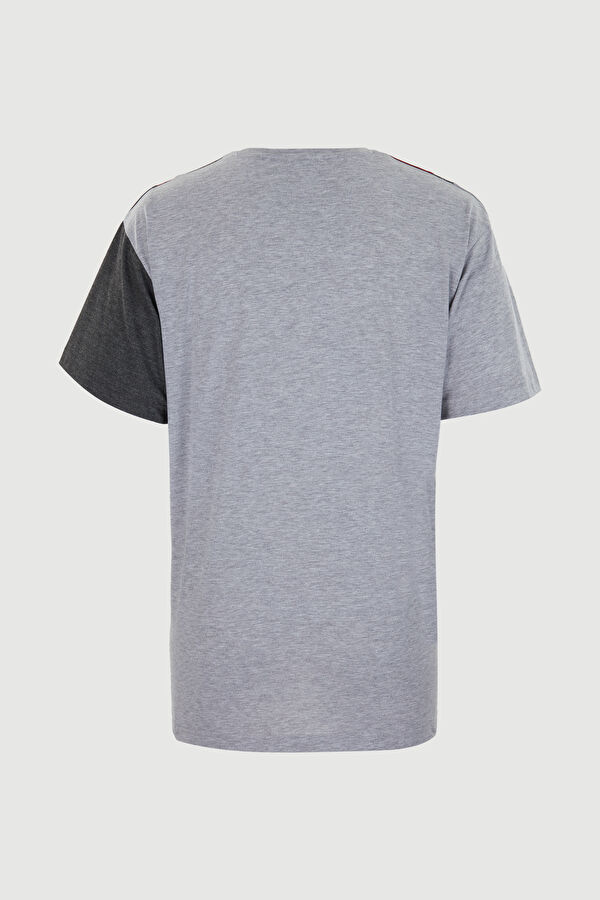 Gri Bisiklet Yaka Garni Detaylı T-Shirt 5