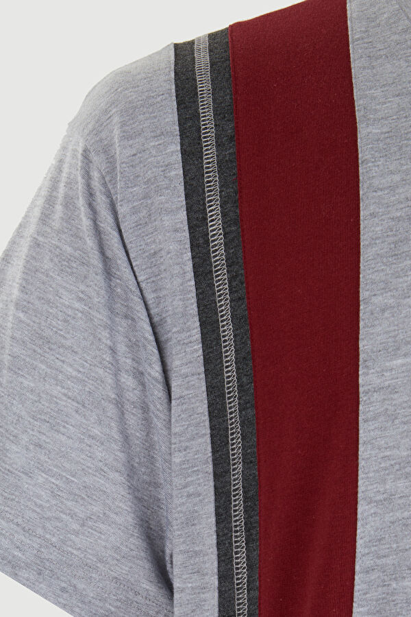 Gri Bisiklet Yaka Garni Detaylı T-Shirt 6