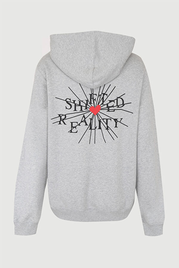 Gri Melanj Oversize Kapuşonlu Sweatshirt 2