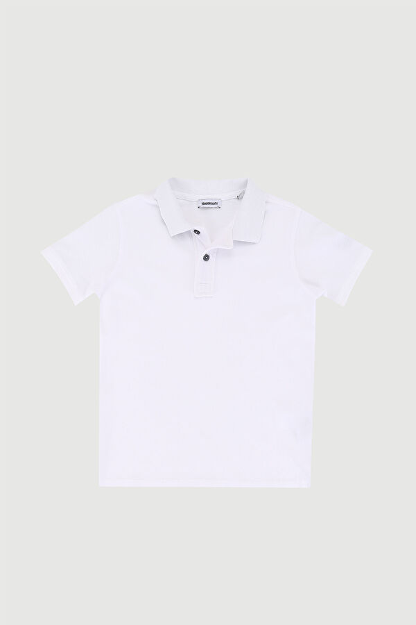 Beyaz Polo Yaka Düz T-Shirt