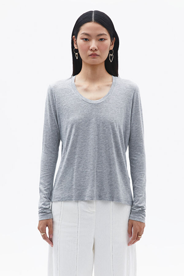 Açık Gri O Yaka Düz T-Shirt