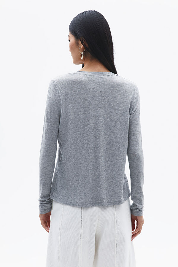 Açık Gri O Yaka Düz T-Shirt 3