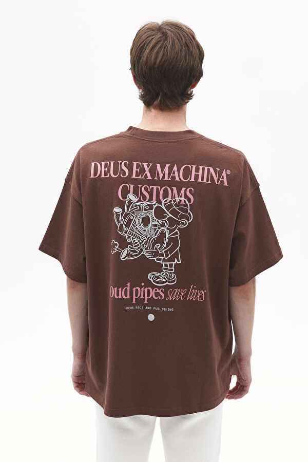 Relax Kalıp Kahve Bisiklet Yaka Baskılı T-Shirt 2