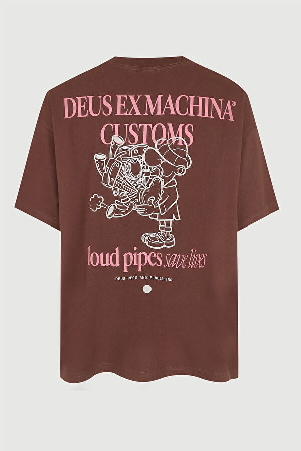 Relax Kalıp Kahve Bisiklet Yaka Baskılı T-Shirt 5