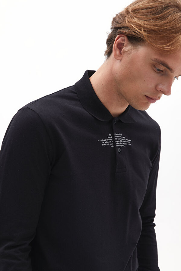 Siyah Polo Yaka Baskılı T-Shirt 2