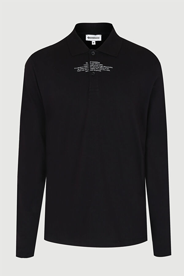 Siyah Polo Yaka Baskılı T-Shirt 4