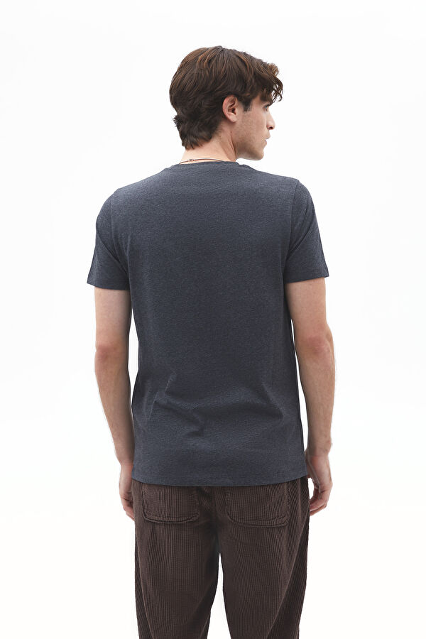 Antrasit Bisiklet Yaka Baskılı T-Shirt 2