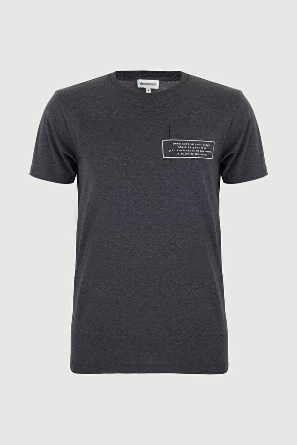 Antrasit Bisiklet Yaka Baskılı T-Shirt 4