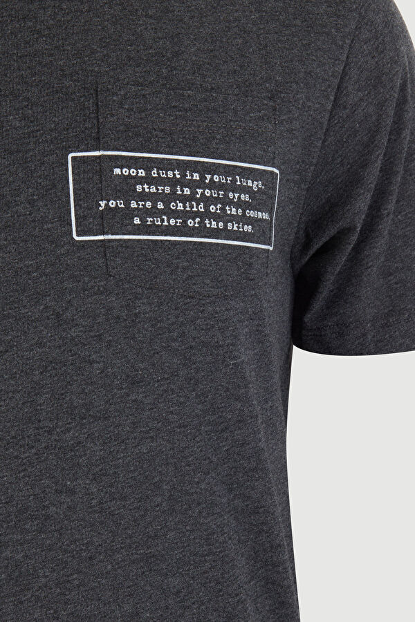 Antrasit Bisiklet Yaka Baskılı T-Shirt 6