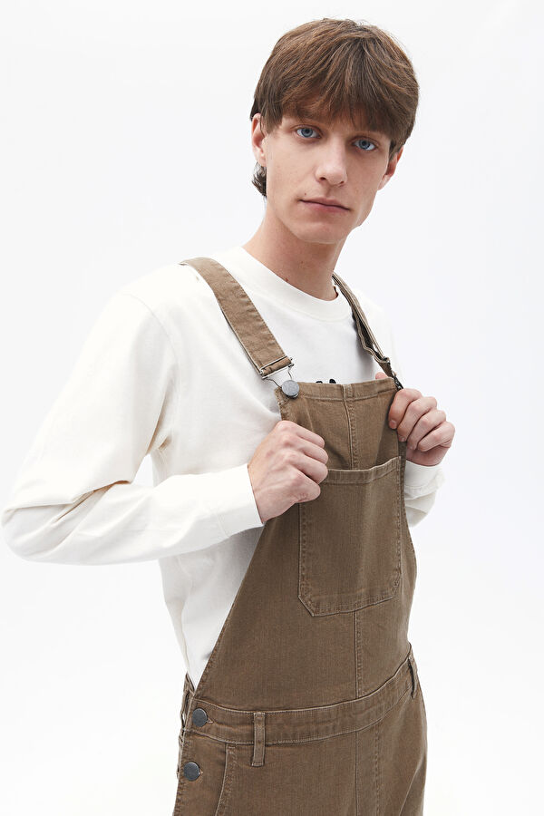 Camel Düğmeli Denim Salopet 2
