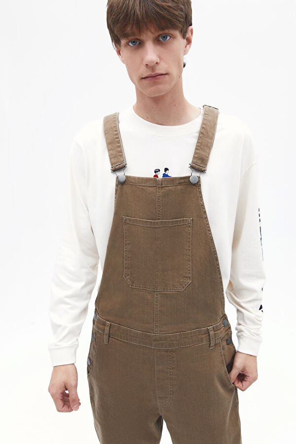 Camel Düğmeli Denim Salopet 3